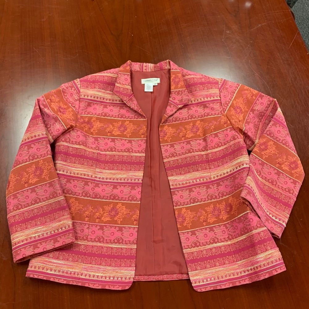 Coldwater Creek Pink & Orange Damask Jacket sz 14P
